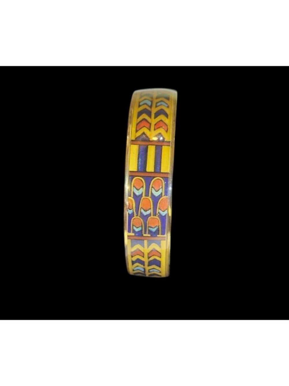 Gold Tone Bangle Bracelet Bright Geometric Enamel Pattern Pop Art Design